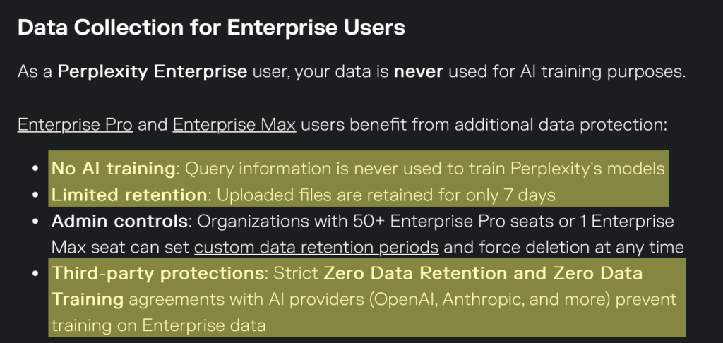 Information about Perplexity's "Data Collection for Enterprise Users"