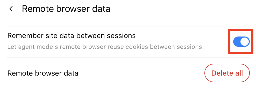 Toggle off "Remove browser data" setting