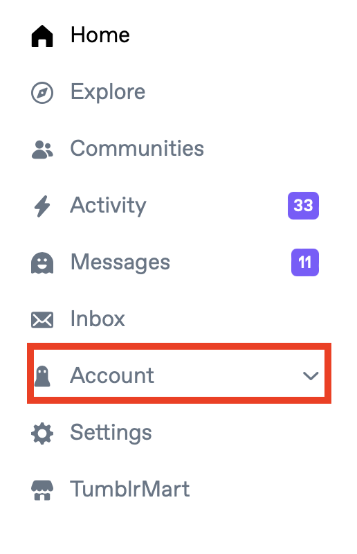Tumblr "Account" link