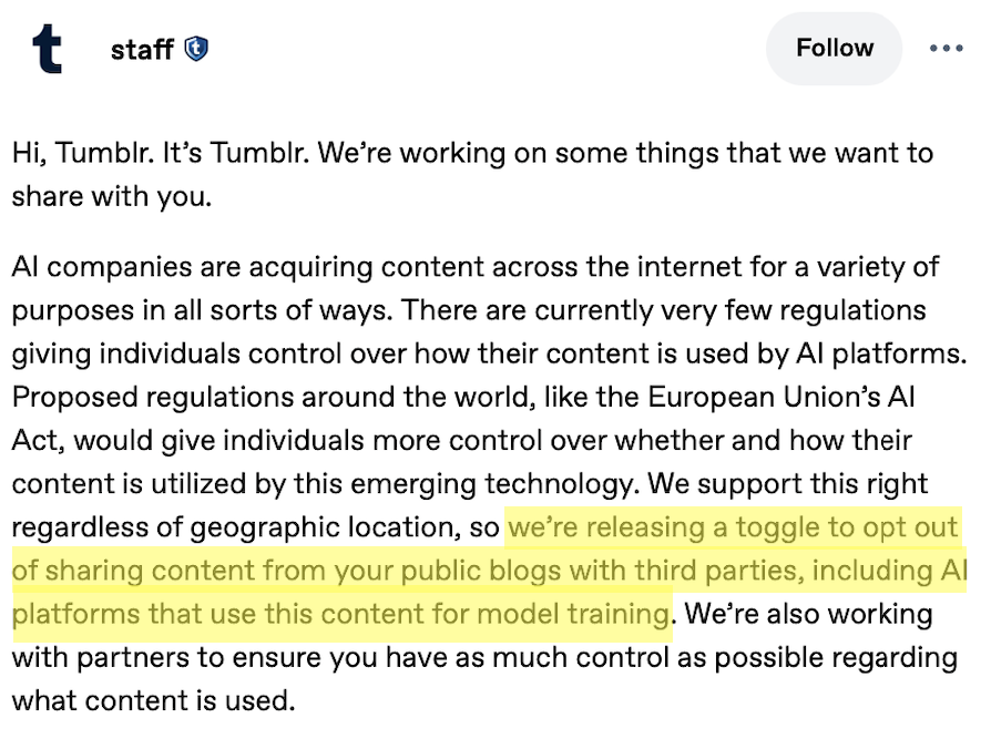 Information about the Tumblr opt-out toggle 