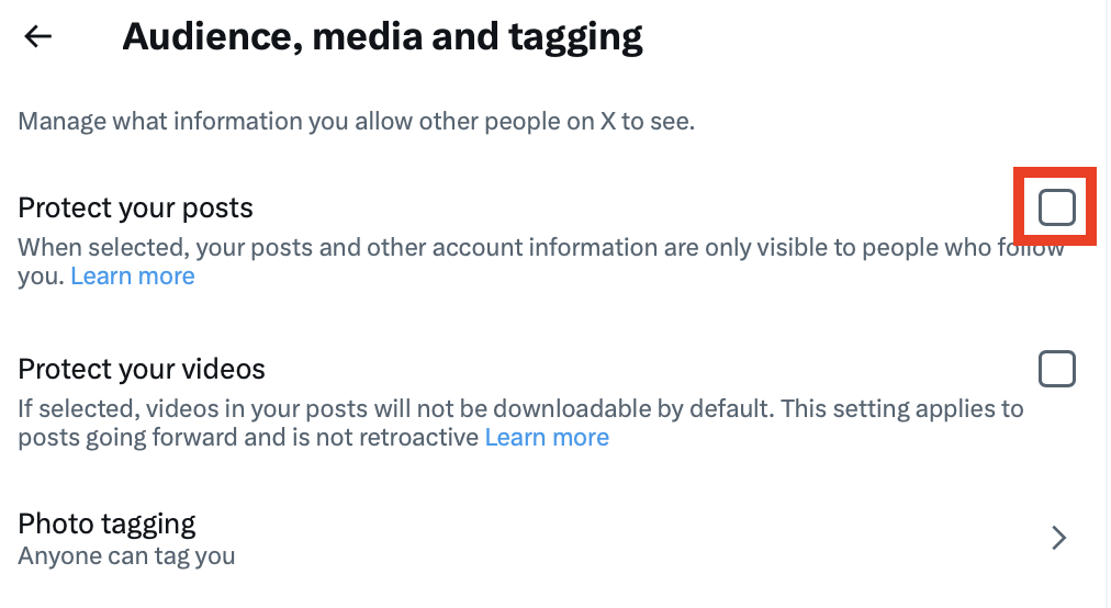 X "Protect your posts" checkbox 