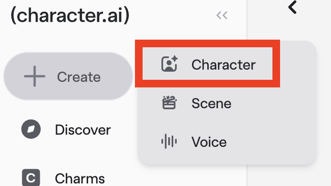 Character AI create "Character" 