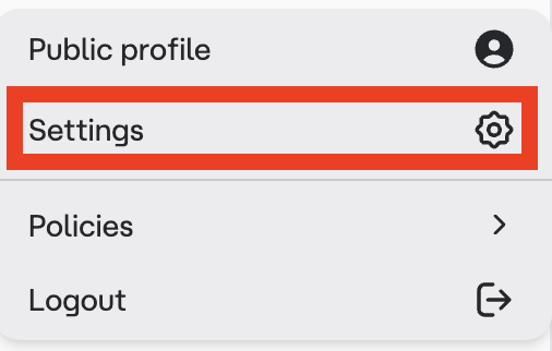 Character AI "Settings" link 