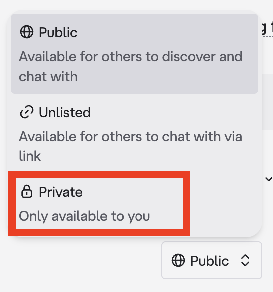 Character AI visibility - Private 