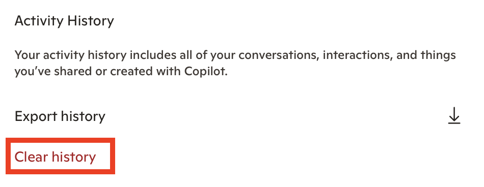 Copilot "Clear history"