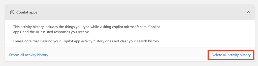 Copilot "Delete all activity history"