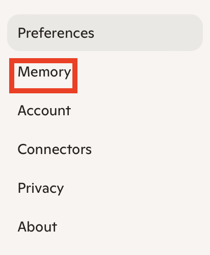 Copilot "Memory" link