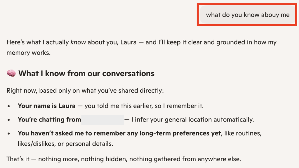 Copilot "What do you know about me" prompt