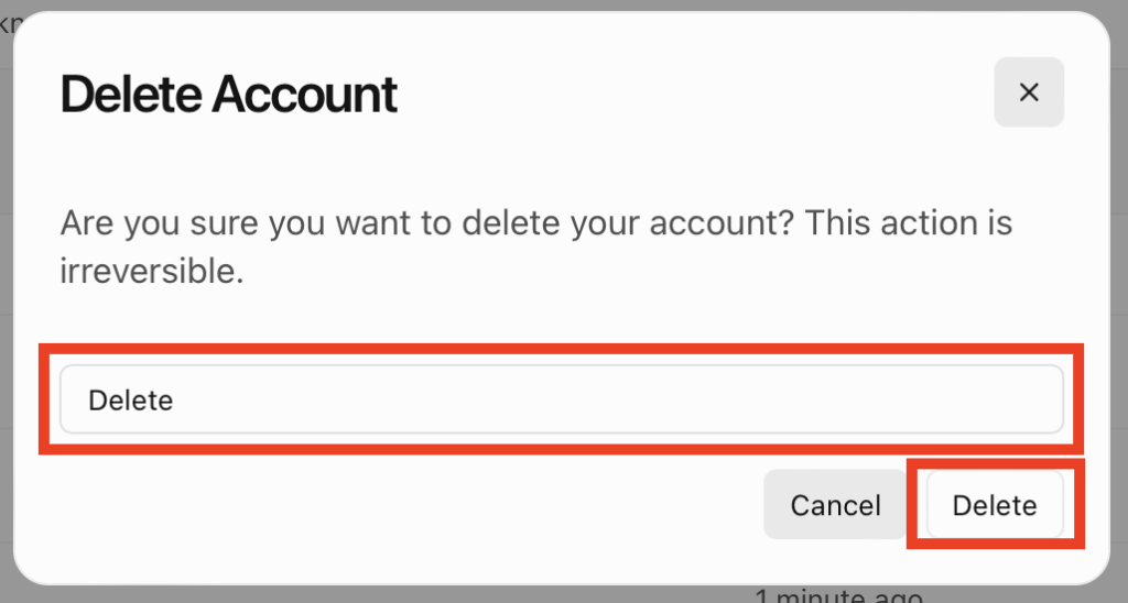 Delete Cursor AI final pop-up confirmation