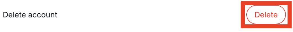 DeepSeek "Delete" button next to 'Delete account' 
