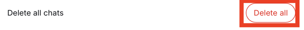 DeepSeek "Delete all" button next to 'Delete all chats' 