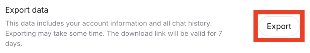 DeepSeek "Export" data button 