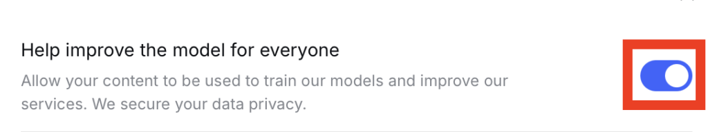 DeepSeek 'Help improve the model for everyone' toggle 