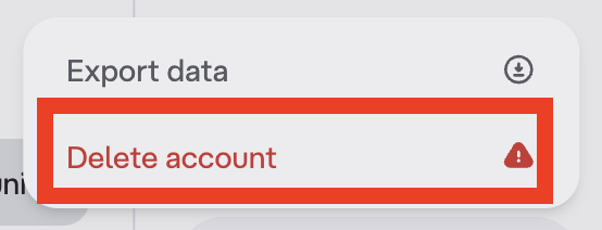 Character AI "Delete account" link 