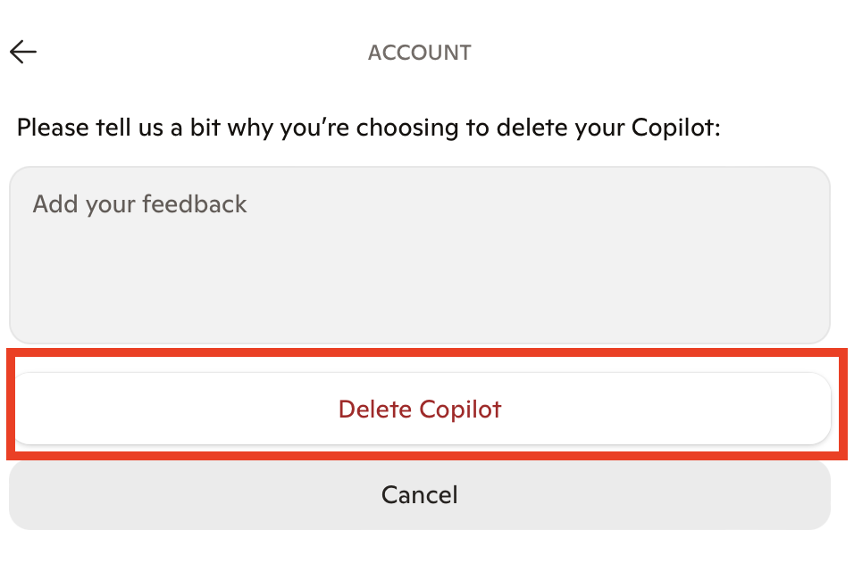 "Delete Copilot" button