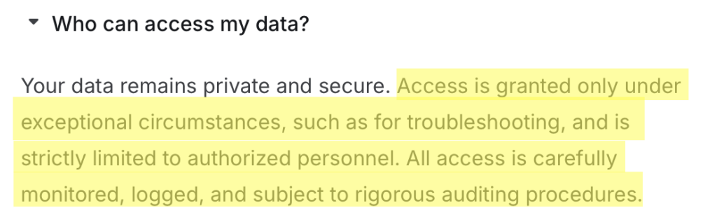 "Who can access my data" question and answer