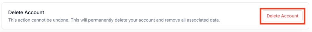 Julius AI "Delete Account" button next to 'Delete Account'