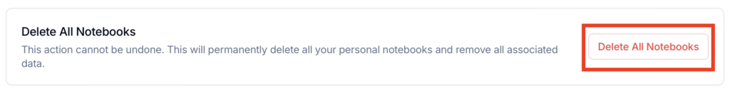 Julius AI "Delete All Notebooks" button