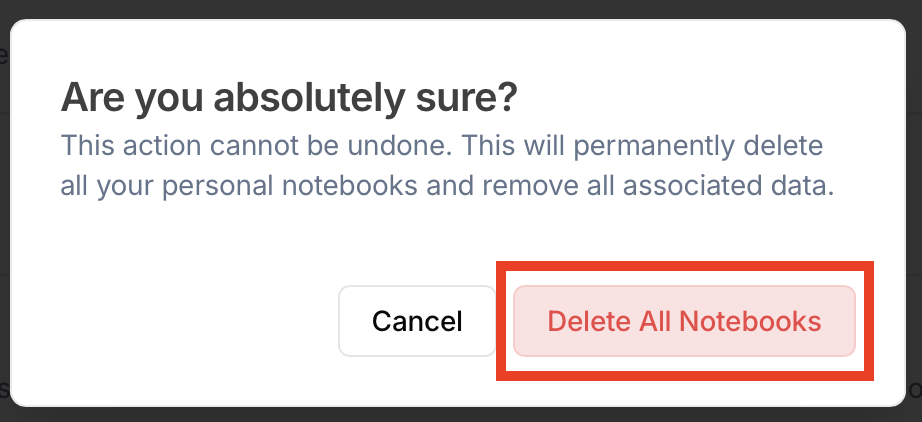 Julius AI "Are you absolutely sure?" pop-up (regarding deleting your Julius AI notebooks)