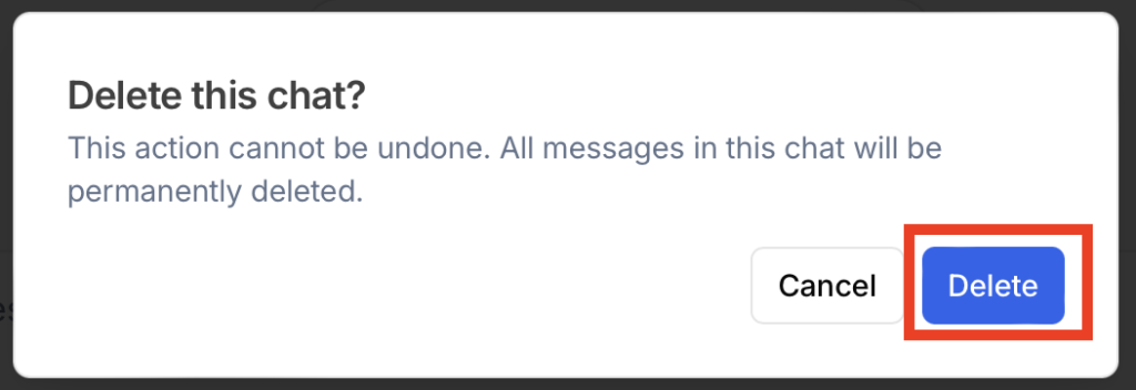 Julius AI "Delete this chat? pop-up window and "Delete" button