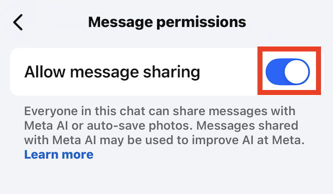 Facebook Messenger "Allow message sharing" 