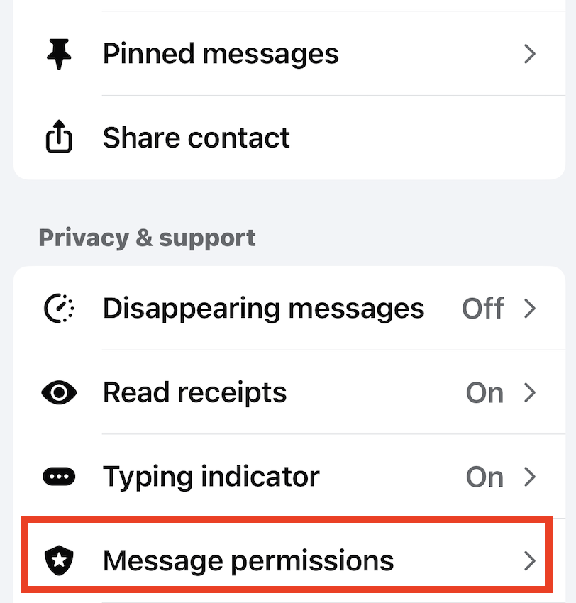 Facebook Messenger "Message permissions" link 