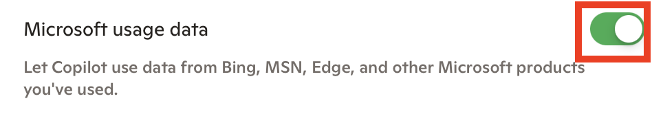 'Microsoft usage data' toggle