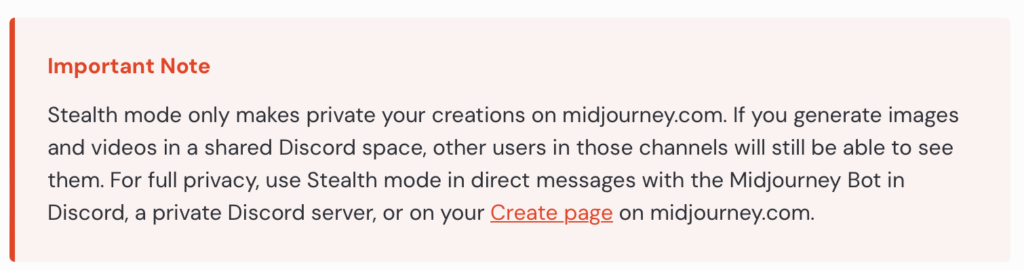 Midjourney Important Note about Stealth mode