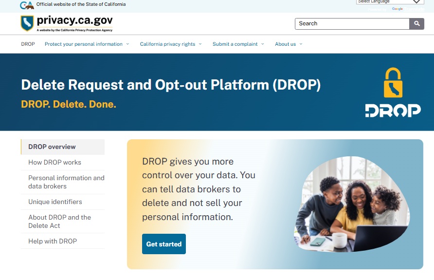 DROP homepage privacy.ca.gov