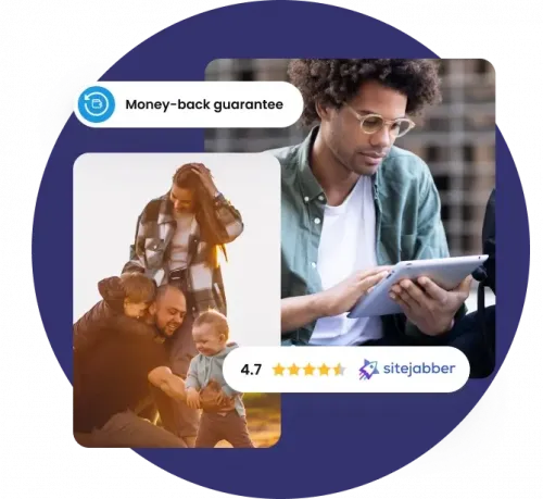 Money-back guarantee, 4.7 stars Sitejabber
